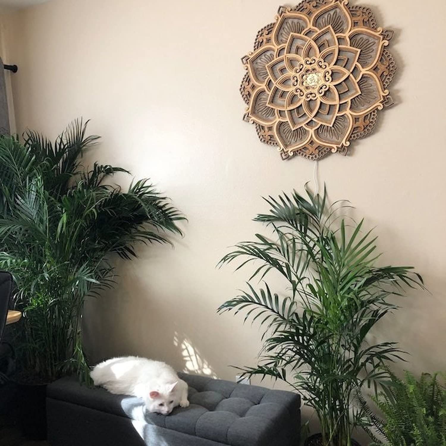 USB-Powered Mandala Atmosphere LED Night Light, Wood Carving Lotus Lamp for Stunning, Wooden Wall Art Home Decorations — image 3