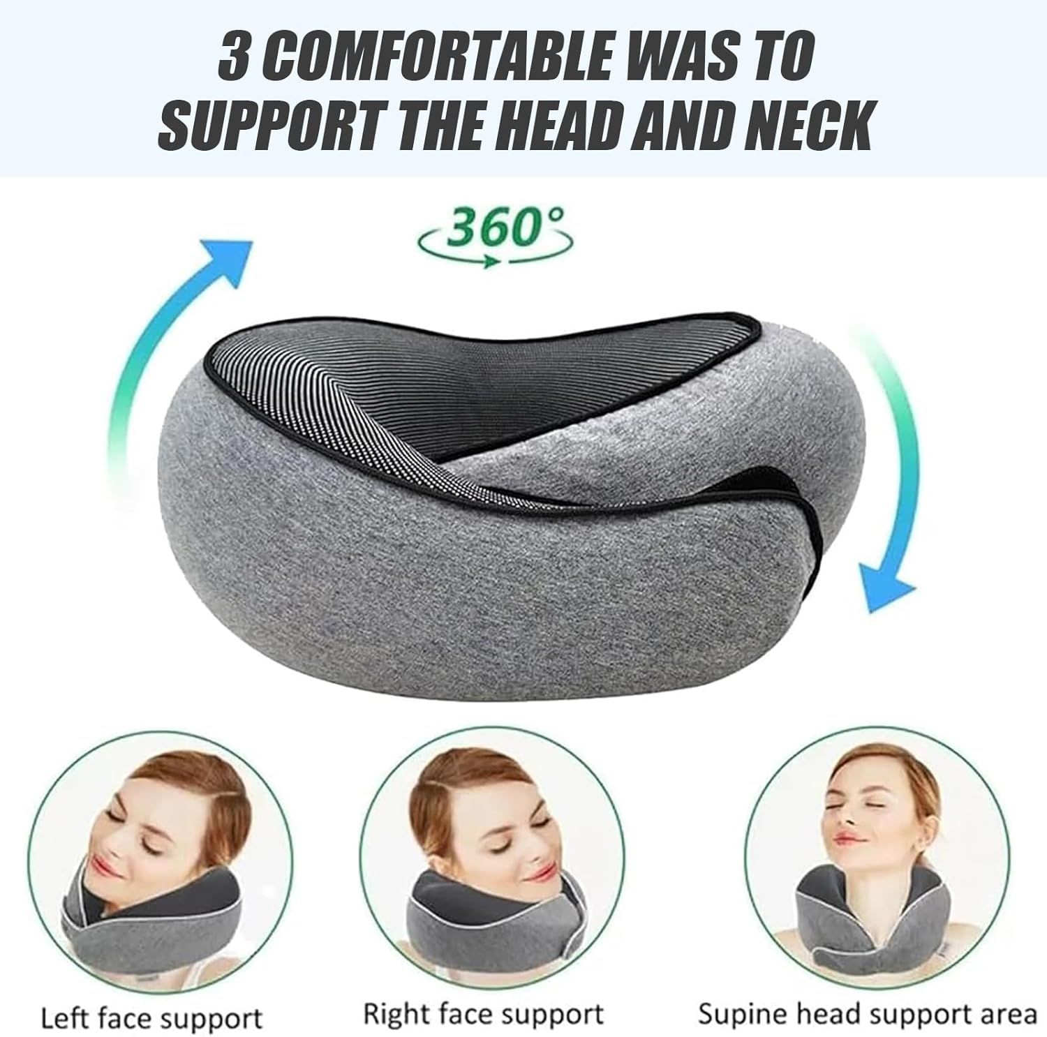 Travel Neck Pillow U-Shaped Memory Cotton for Airplane Sleep and Neck Support Pale Gray and Dark Gray โ image 5