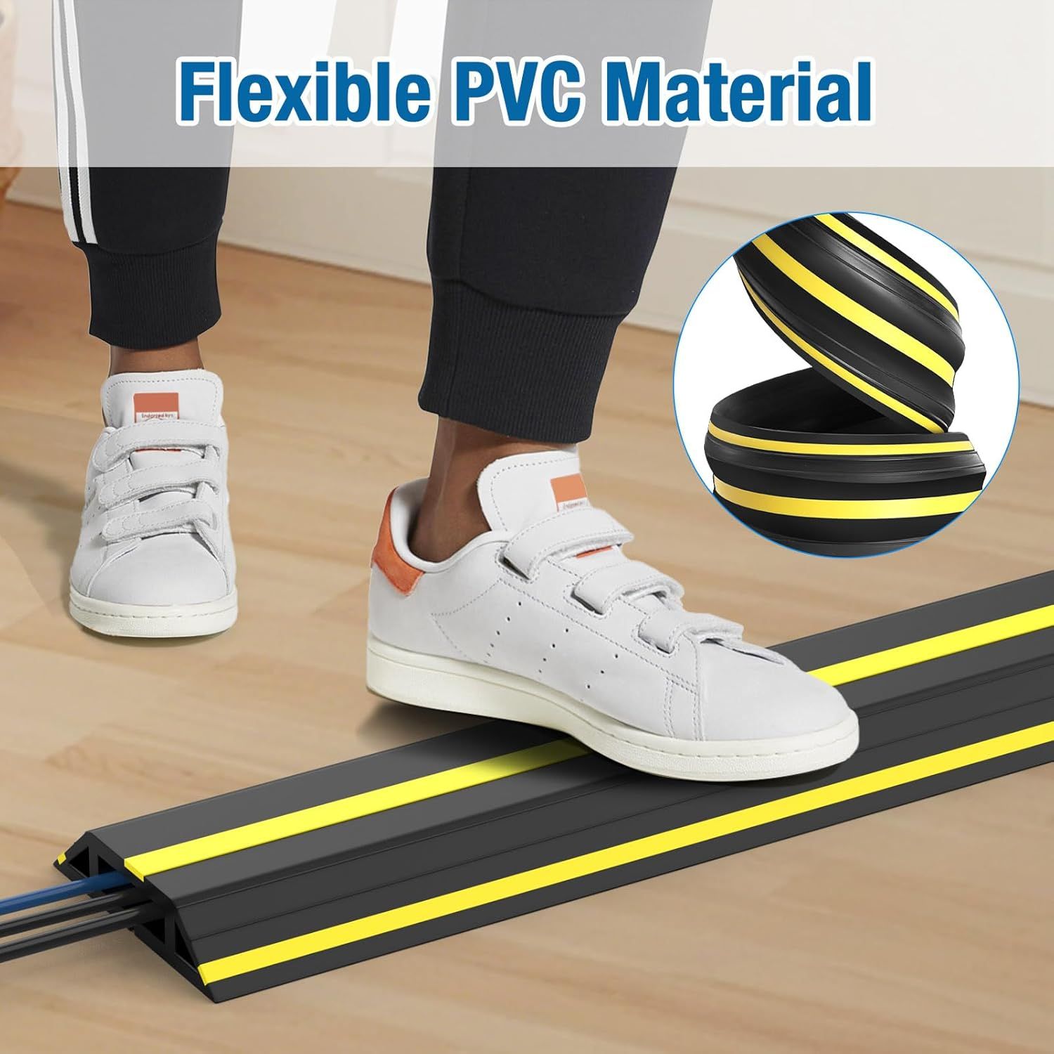 10 ft Floor Cable Cover Protector, Heavy Duty PVC Duct Easy to Unroll, Prevent Trip Hazard for Home Office or Outdoor Settings β image 6