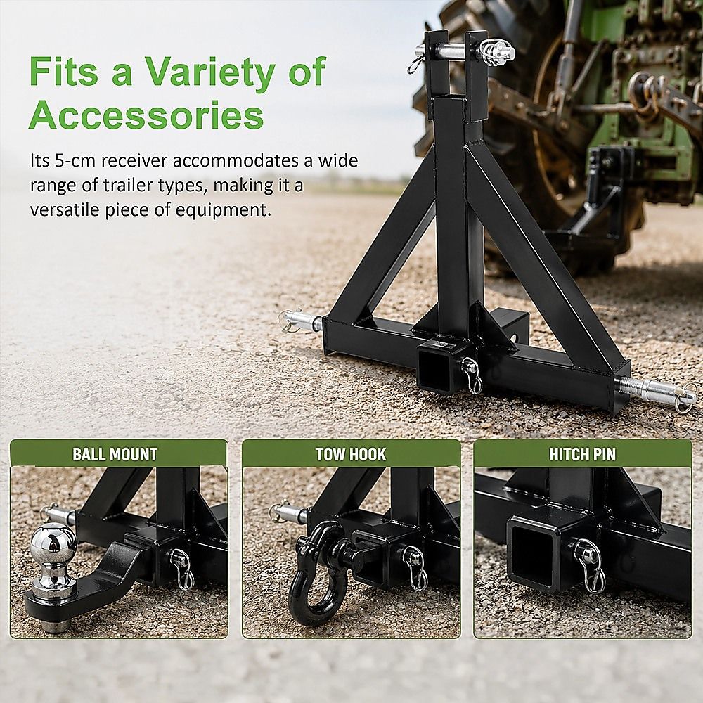Heavy Duty Steel 3 Point 2" Trailer Hitch Receiver Tow Drawbar For Cat 1 Tractor — image 6