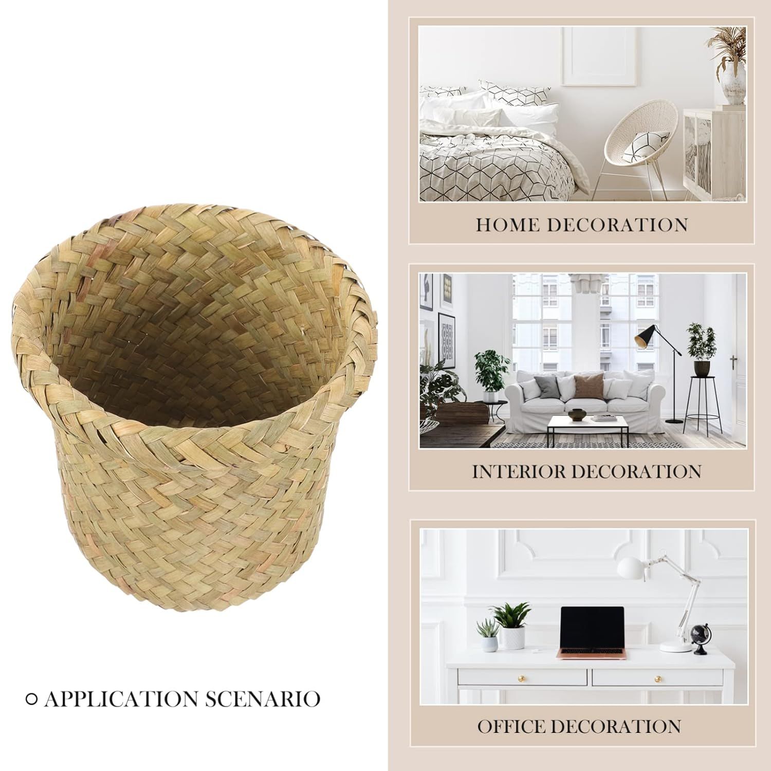 2PCS Natural Seaweed Weave Basket Pastoral Rattan Vase Bamboo Weaving Room Flower Arranger Dried Flower Vase Decoration — image 4