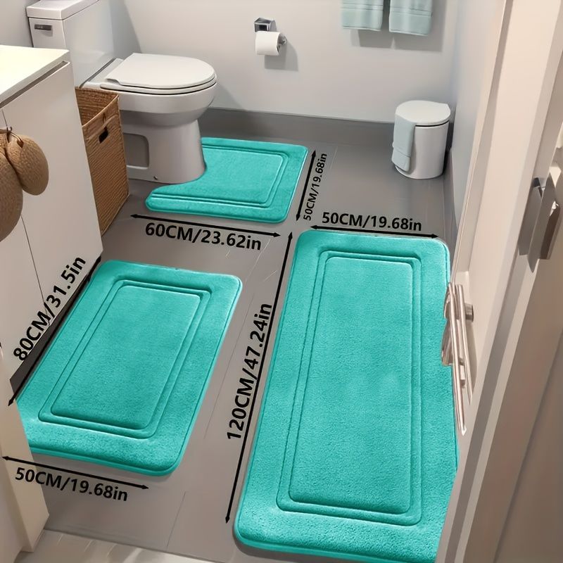 Bathroom Rug Set Bathroom Accessories Absorbent Rug Soft Rug Bathroom Decor - Cyan - Size 01 — image 2