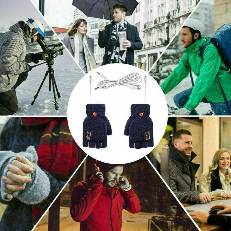 USB Heated Half Finger Gloves Winter Warm Knitted Gloves for Typing and Office Use - Grey β image 6