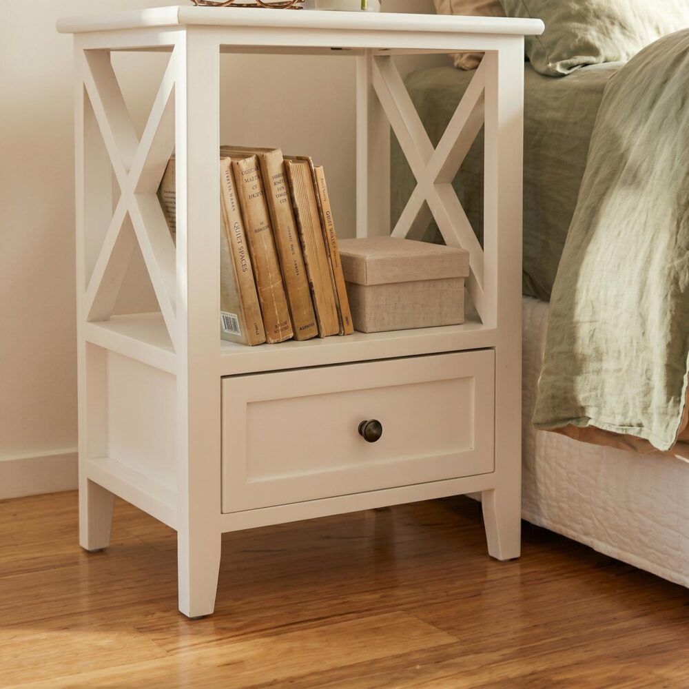2-tier Bedside Table with Storage Drawer 2 PC Rustic White — image 3