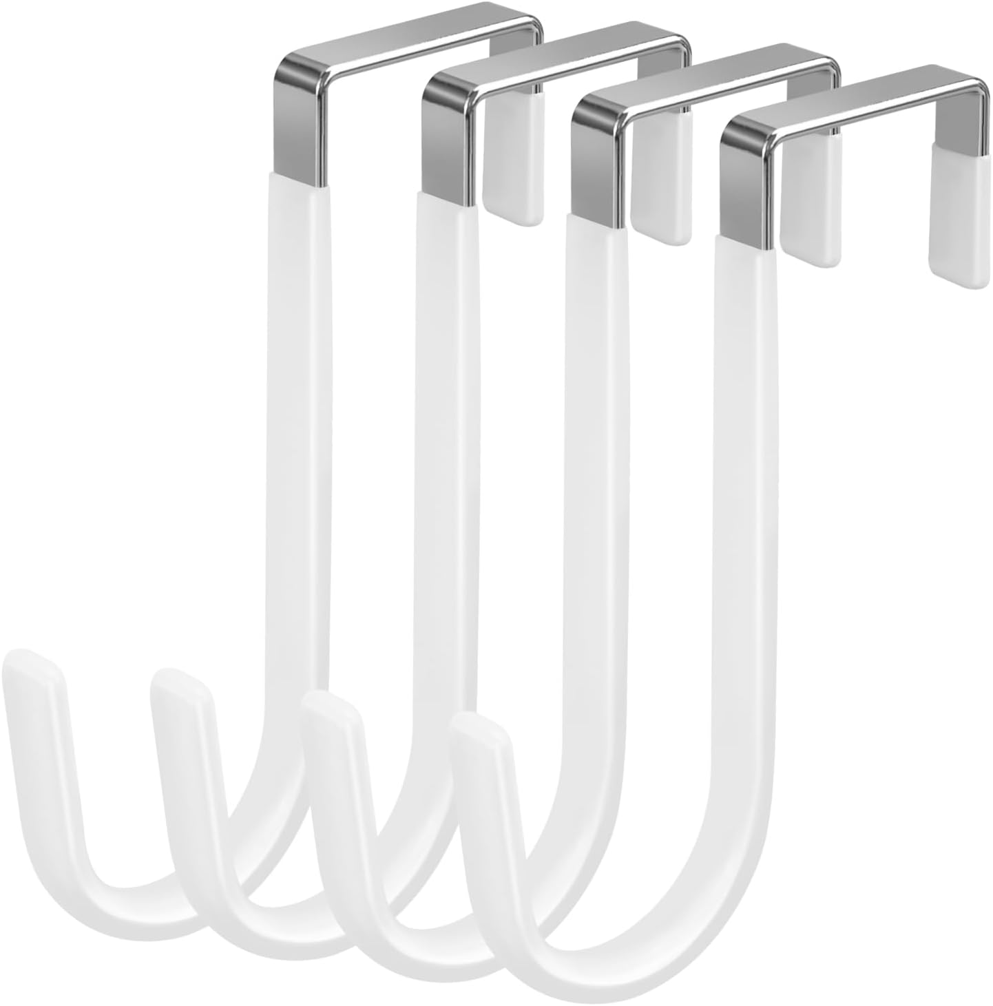 4 Pack Over The Door Hooks, Fits Doors Less Than 1.4in Thick, White Rubber Surface Prevent Scratch Door Hanger Hooks for Bathroom, Living Room, Kitchen