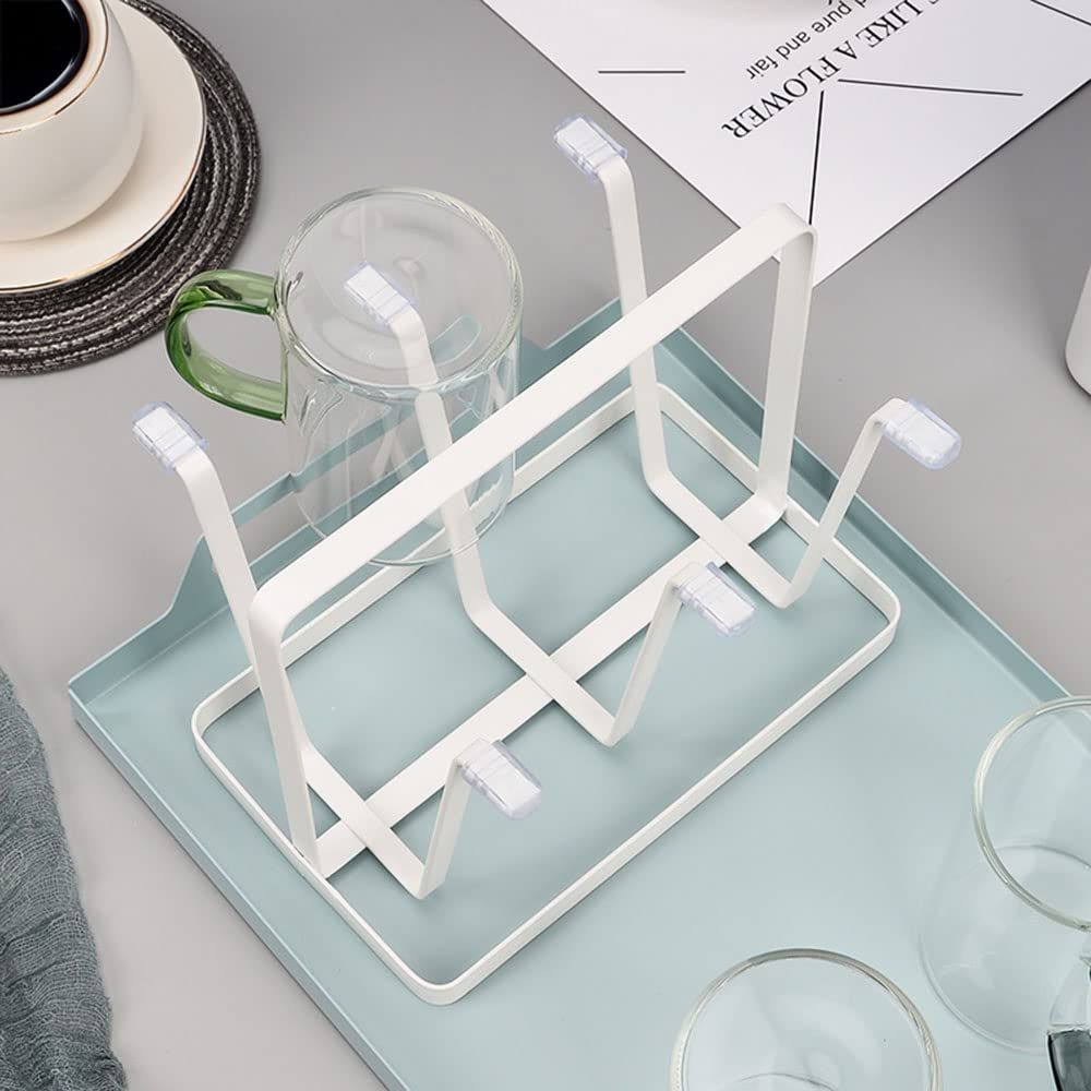 Metal Drainer Holder Rack Non-Slip Mugs Cups Organizer with Wood Handle, Compact & Stable Bottle Dryer Rack for Sports Water — image 3
