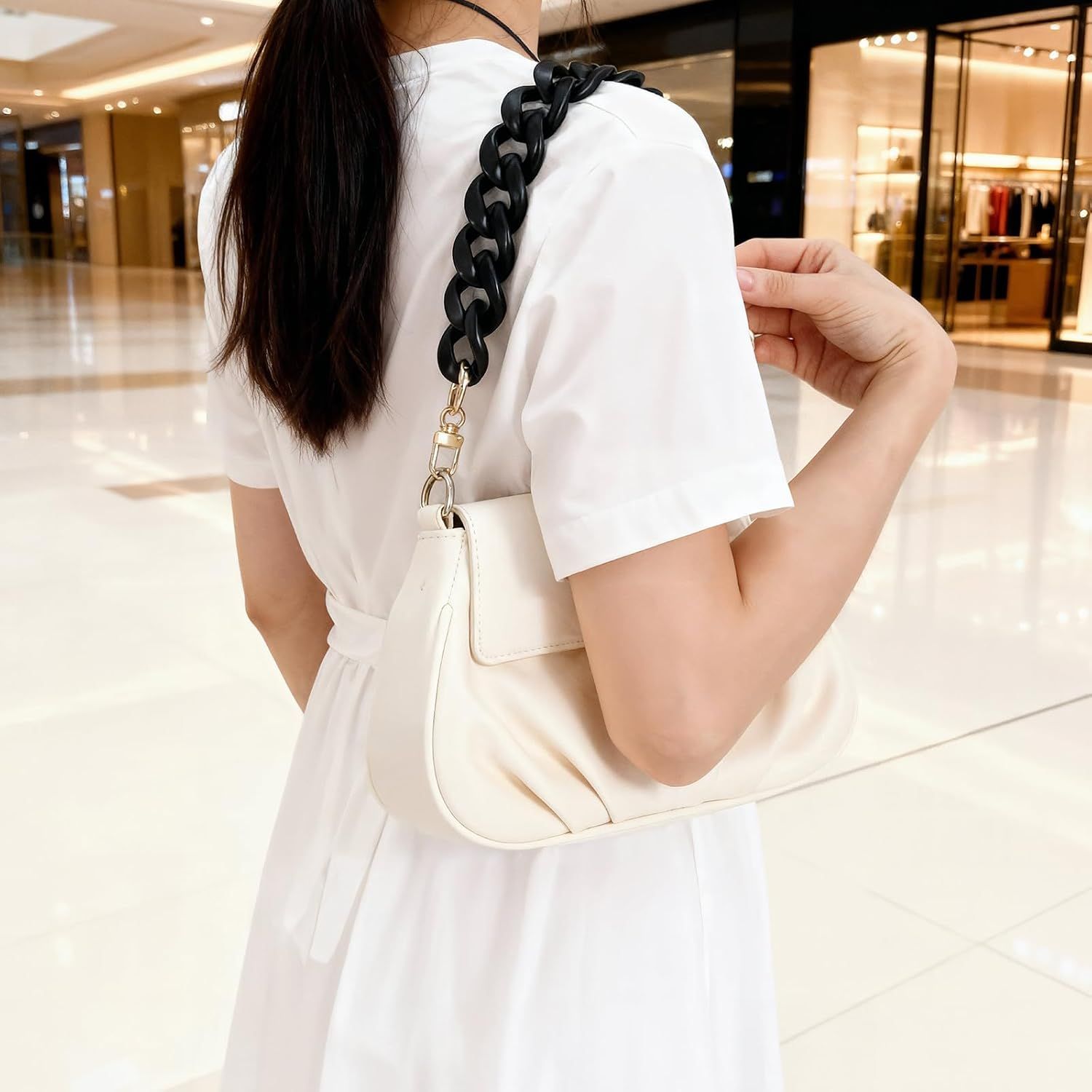 1PCS Black Purse Chain Replacement, 15.7 Inch Acrylic Bag Chain, Black Purse Chains Strap, Adjustable Handbag Strap Handles for Shoulder Bags DIY Crafts — image 6