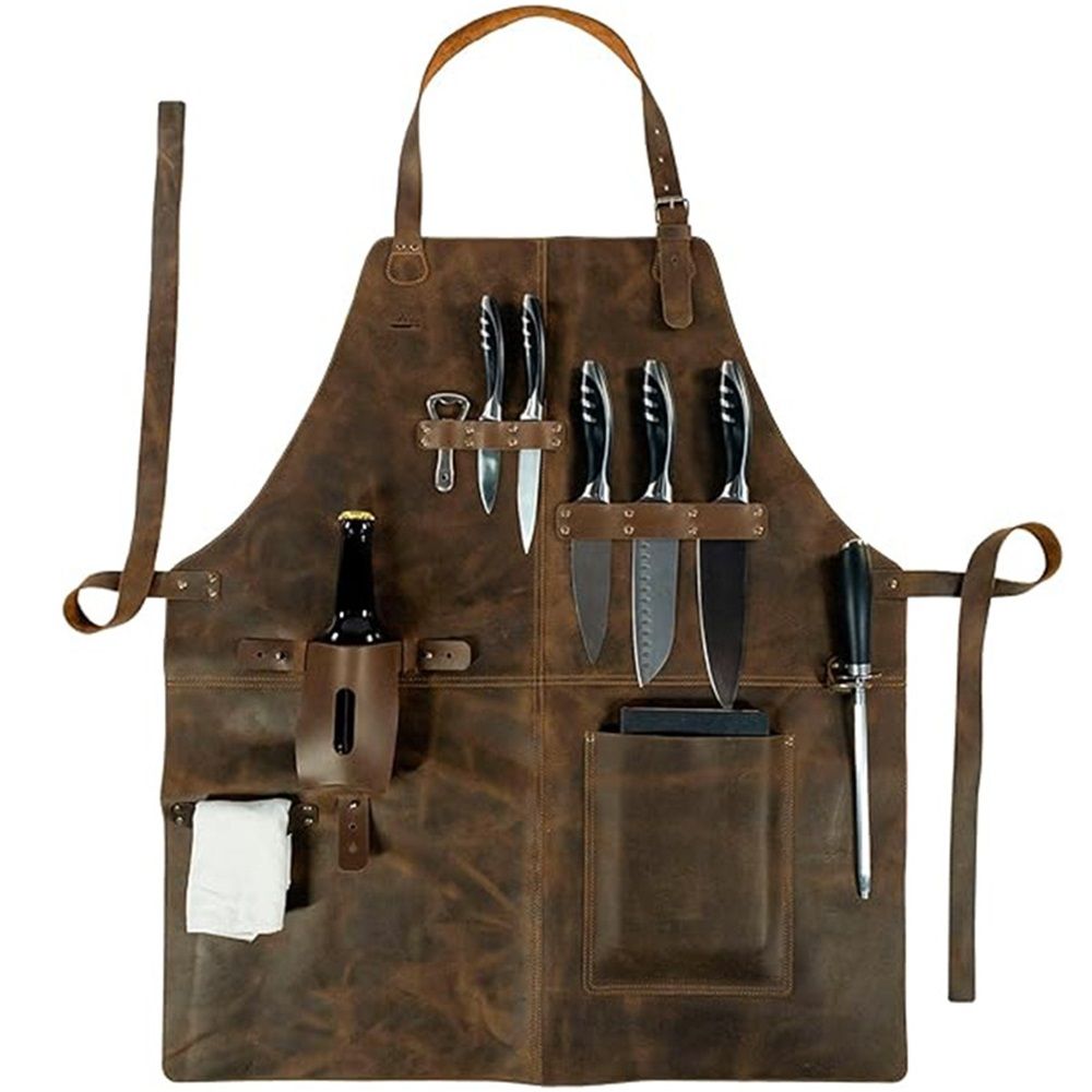 Rustic Apron with Large Pockets and Adjustable Straps, Full Grain Leather, Handmade Leather Apron,Heat & Flame-Resistant Heavy Duty Work Apron Woodworking Shop — image 4