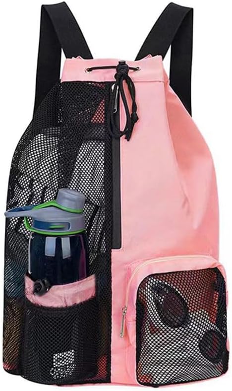 Large Mesh Gym Bag with Waterproof Compartment - Beach & Festival Backpack with Wet/Dry Separation
