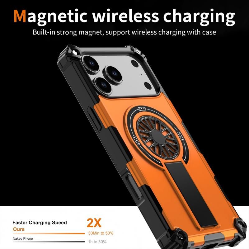 Armor Heavy Duty Magnetic Rotating Ring Kickstand Phone Case For iPhone 14 Pro, Anti-Drop Protective Cover In Orange โ image 2