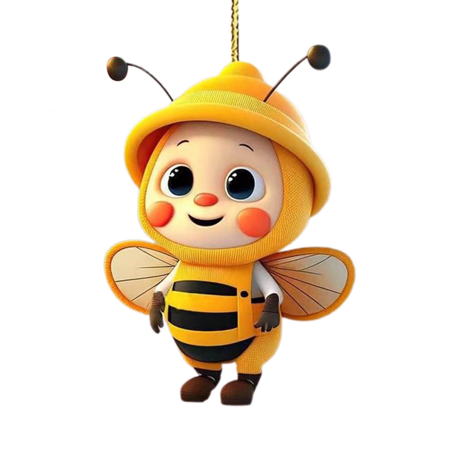 6PCS Christmas Cute Bee Hanging Ornaments, 3.15" Flat Christmas Tree Hanging Pendants, Acrylic Yellow Honeybee with Hat Indoor Decoration for Home Party — image 4