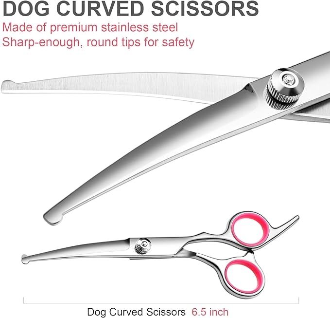 Curved Dog Scissors 19cm, Silver, Rounded Tip Pet Grooming Shears — image 6
