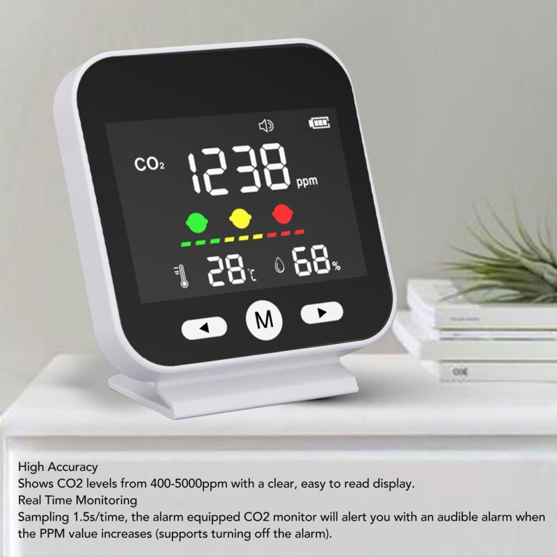 High Precision Air Quality Monitor CO2 400-5000 ppm, Desktop Temperature and Humidity Detector — image 4