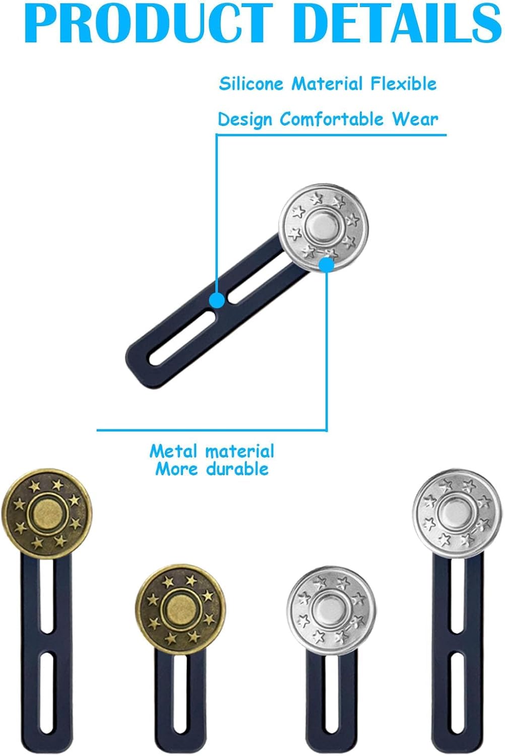 8Pcs Button Extenders for Jeans,Waistband Extenders for Women Men Pants 1.34-2.17 Inches Instant Pants Button Extender Adjustable Waistband Extenders No Sew โ image 4