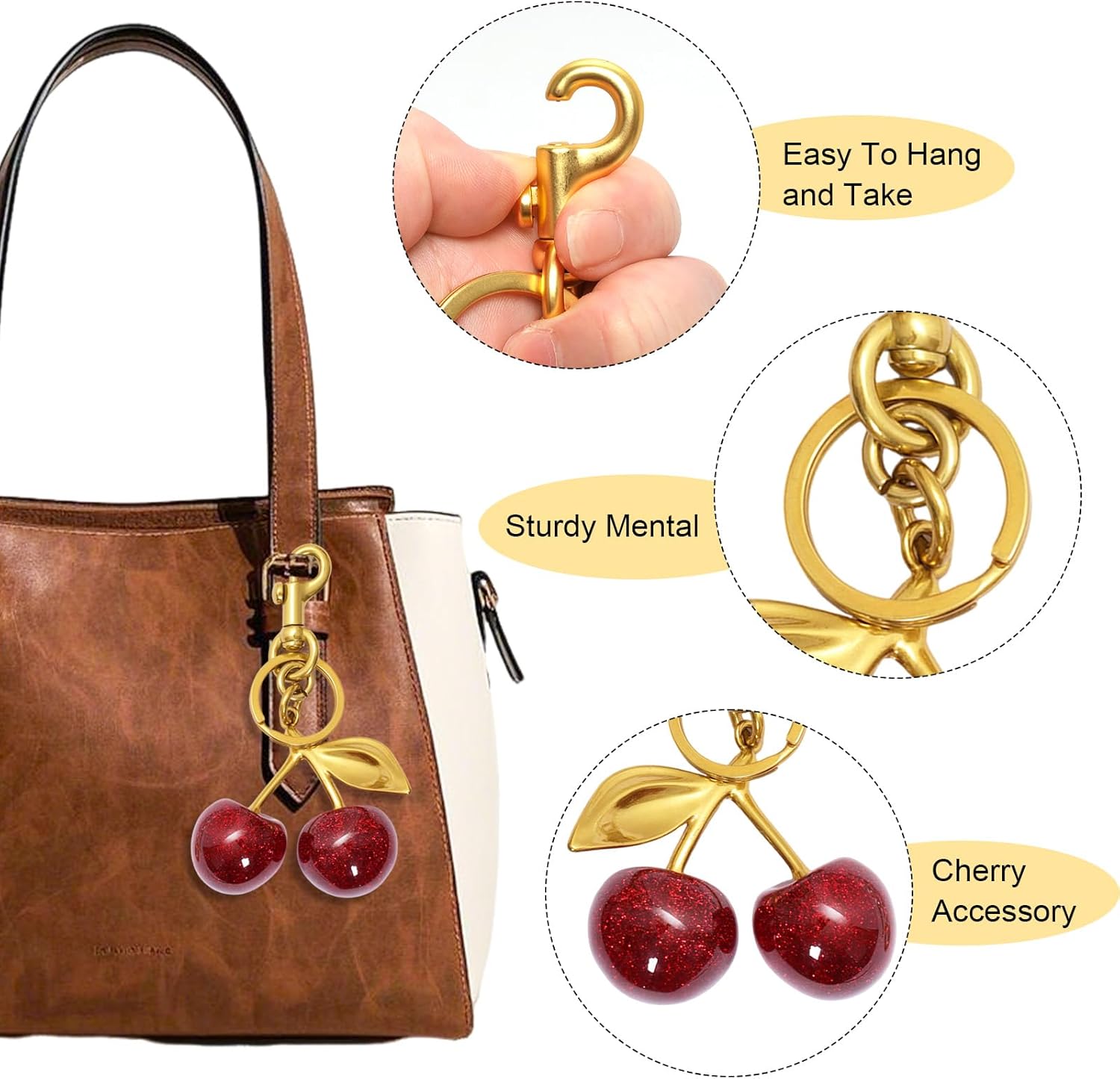 Women Purse Vintage Pearl Sweet Cherry Bag Charm Keychain Decor for Women Handbag — image 3