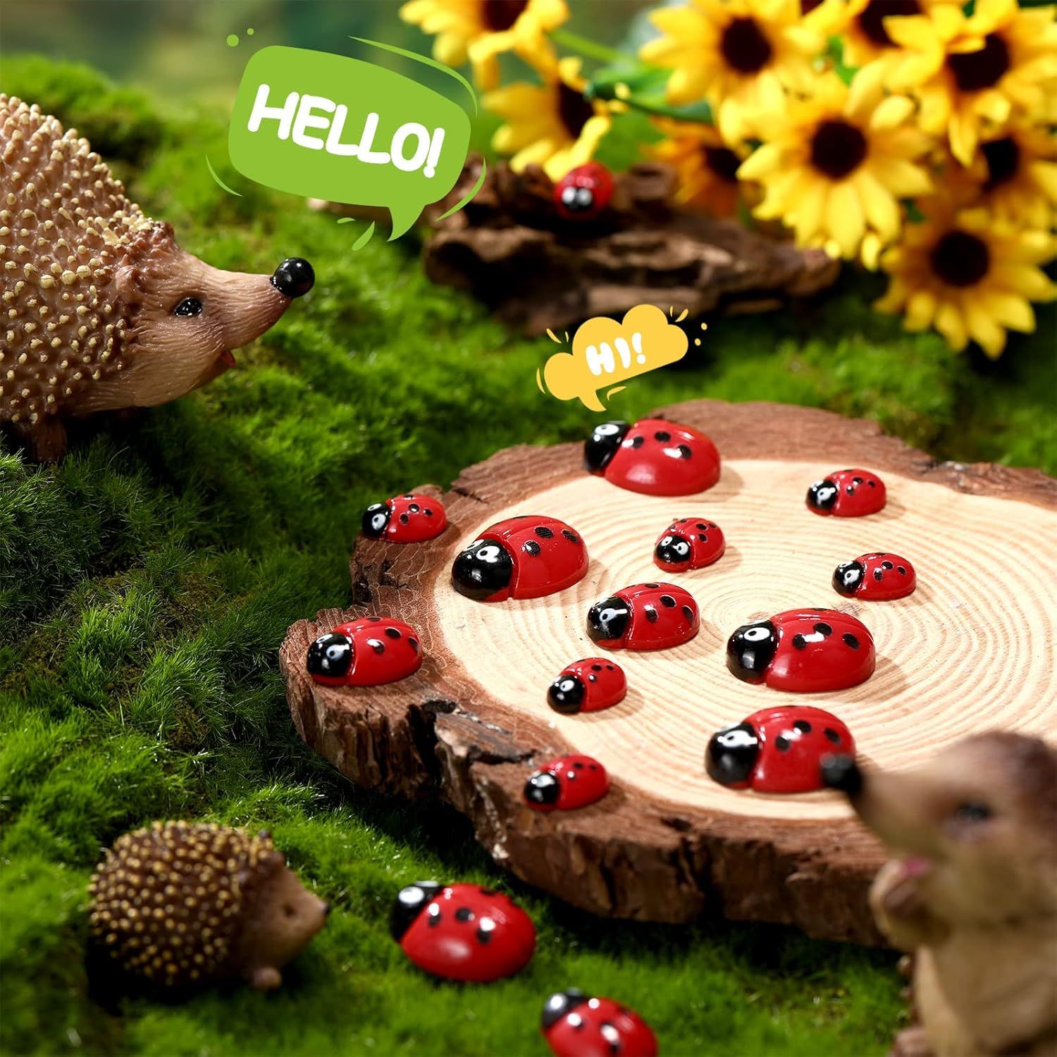 100 Pieces Tiny Resin Ladybugs Decor 0.55''-0.98'' 3 Sizes Mini Ladybugs Ornaments Miniature igurines Crat or DIY airy Garden Dollhouse Micro Landscaping โ image 2