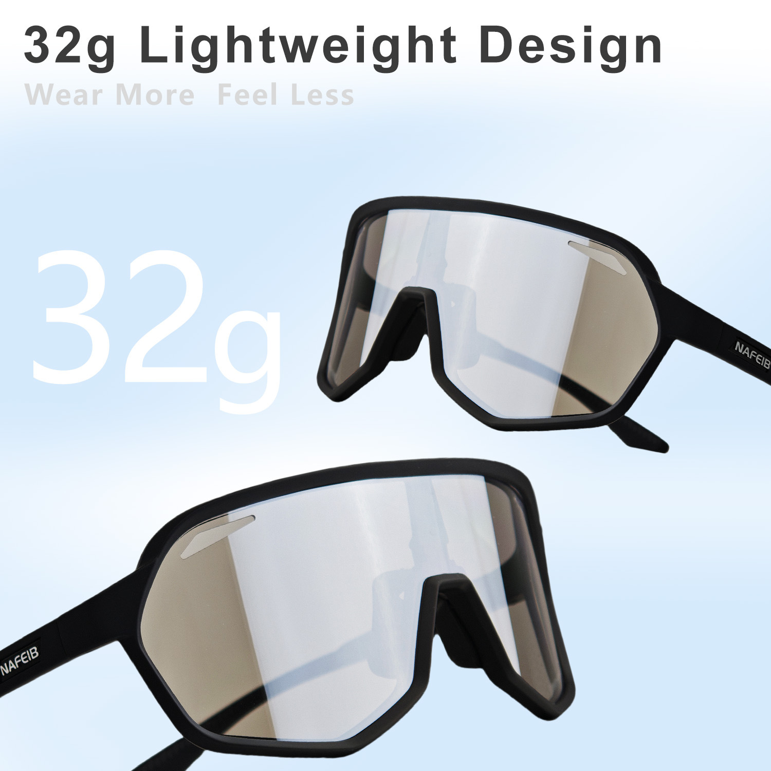 Grey frame and photochromic Grey lenses Photochromic Cycling Sunglasses - Lightweight TR90 Frame, HD Vision for Road Biking & Running — image 2