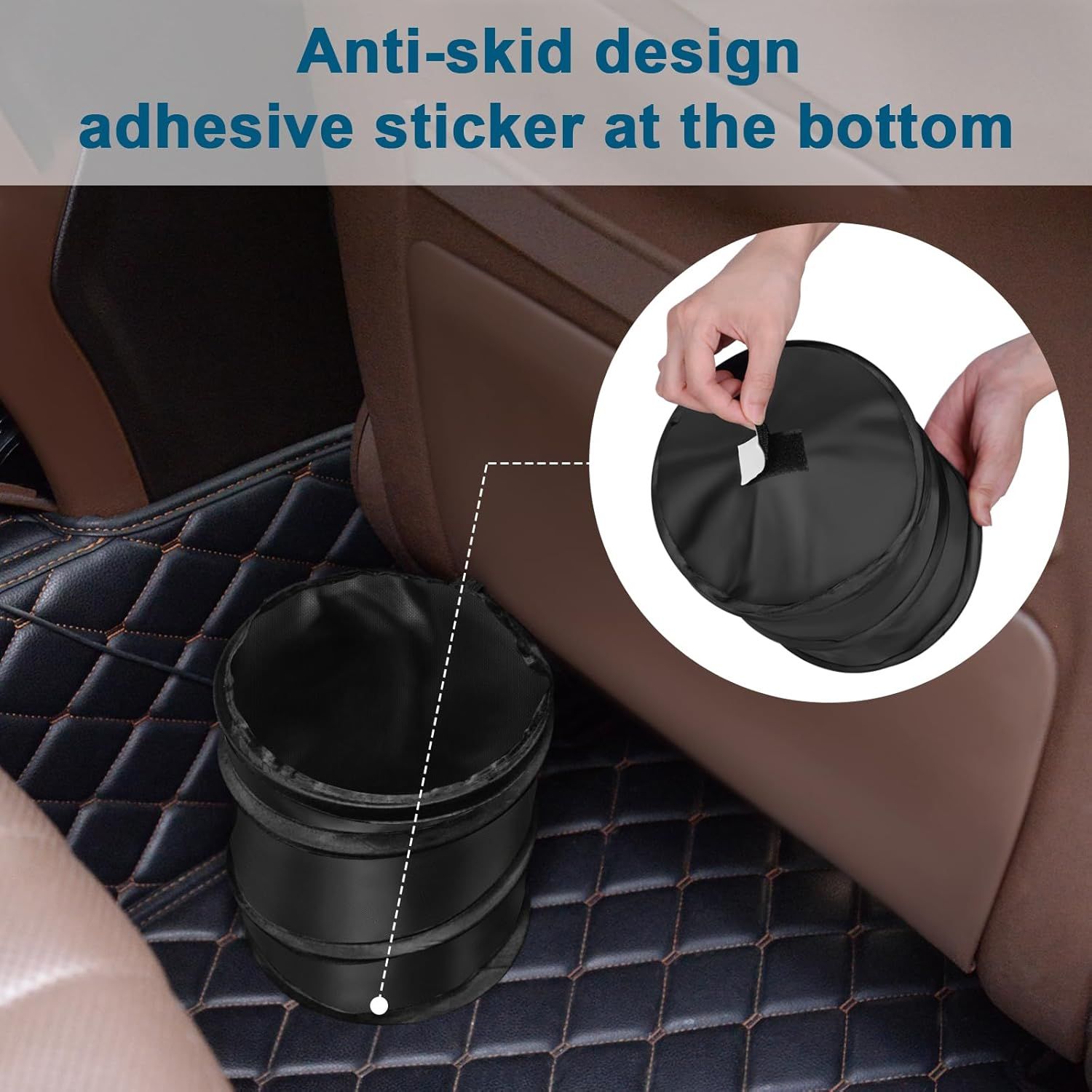 Car Trash Can, 2 Packs Mini Collapsible Pop-up Car Garbage Can, Waterproof Hanging Car Trash Bag with Velcro, Car Trash Bin, Black — image 3