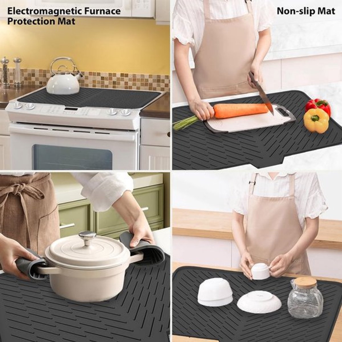 Silicone dish draining mat with integrated rim, heat-resistant, eco-friendly, waterproof, and non-slip. Ideal for dishes, bars, washing up, or any other use — image 3