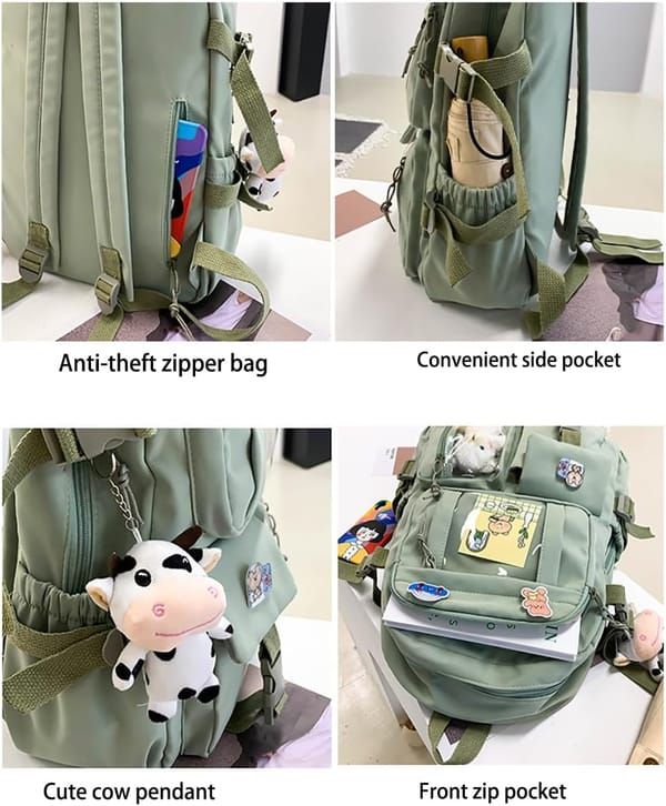 K‑Style Kids Backpack with Cute Accessories, 43×31cm Large Capacity School Backpack, Blue Casual Daypack for Children & Teenagers — image 4