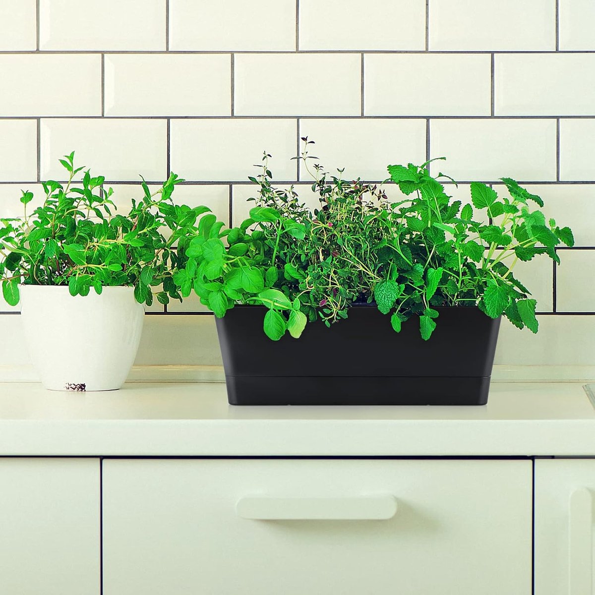 Flower pots - Balcony plant pot/flower pot - Railing/fence - Garden - rectangle - flower boxes - 3 pieces rectangular plant pots of 30 cm - rectangular plastic — image 3