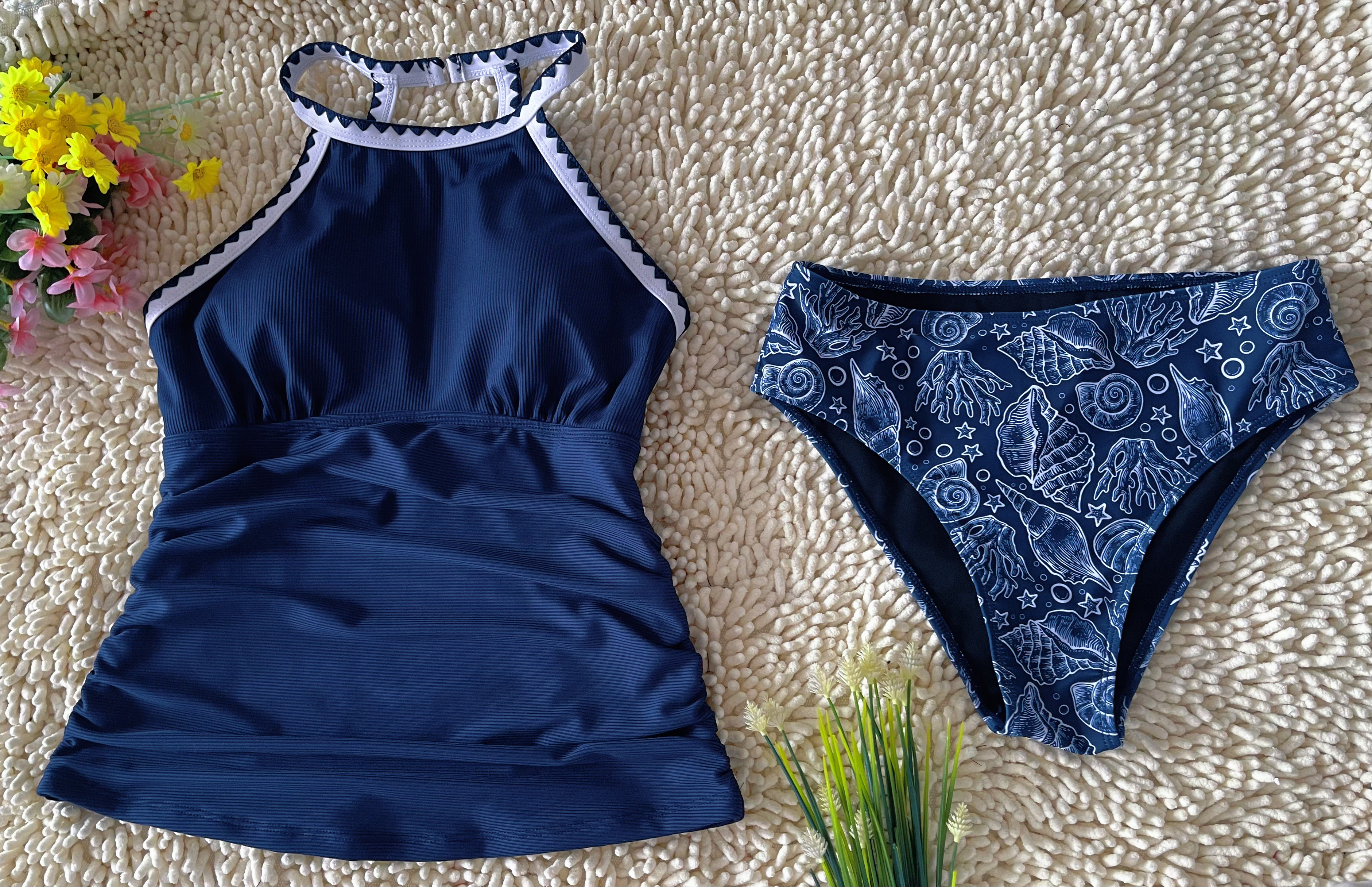 Spot Eco-friendly Fabric Navy Round Neck Swimsuit Sexy Tankini Size XL โ image 4