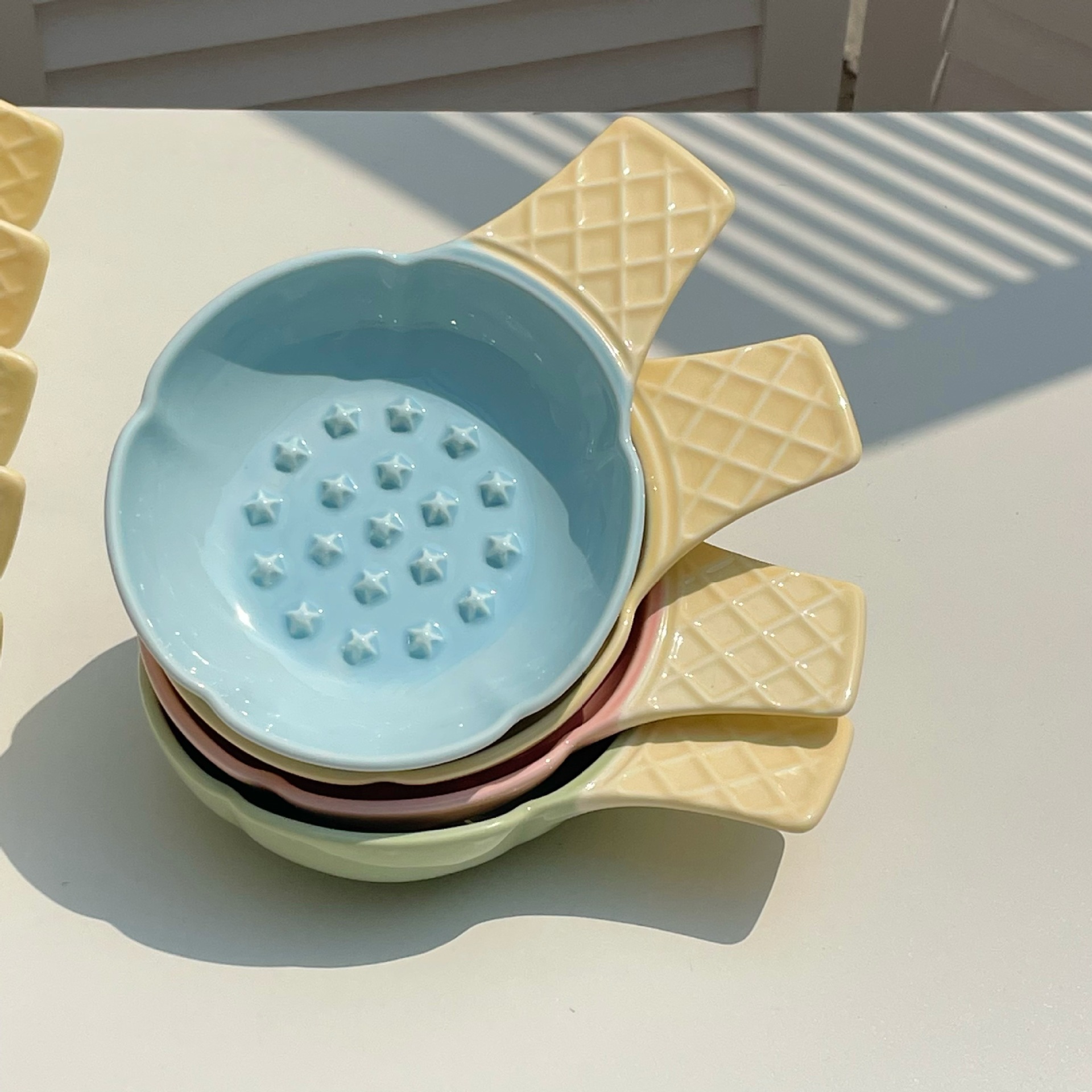 2 Pcs Pink and Yellow Adorable Ice Cream Cone Ceramic Slow Feeder Pet Bowl - Fun Anti-Gulp Design for Cats & Dogs โ image 3