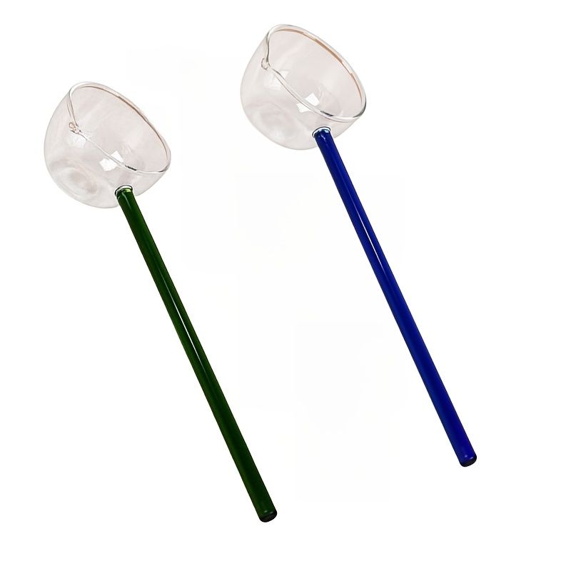 2pcs of High Borosilicate Glass Spoons with Long Handles, Heat-Resistant, Colorful Handles, Soup Spoons, And Kitchen Seasoning Spoons Gree