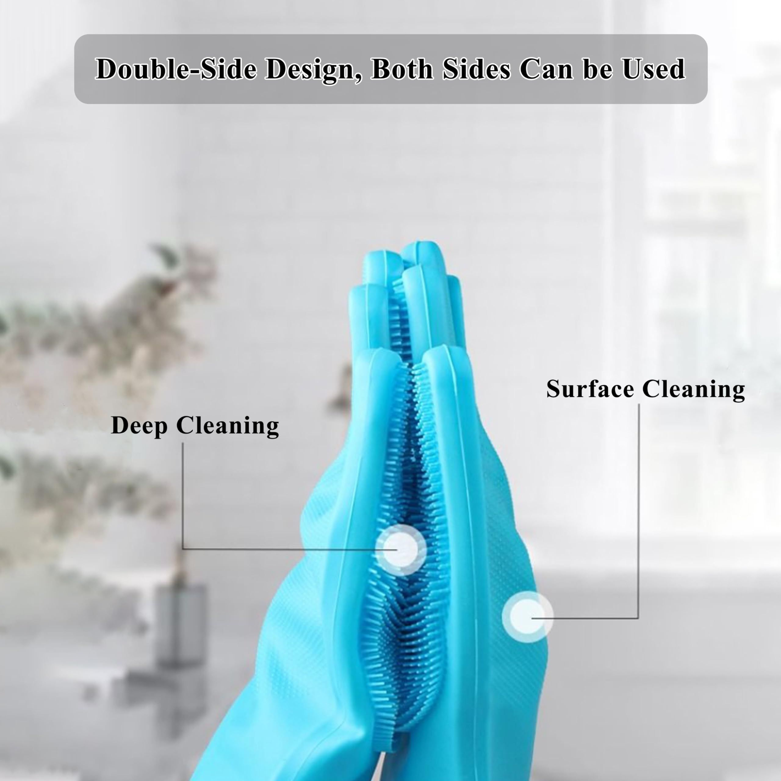 Pet Grooming Gloves, Heat Resistant Silicone Dog Cat Bathing Washing Mitts with High-Density Teeth and Enhanced (Blue, 1 Pair) — image 2
