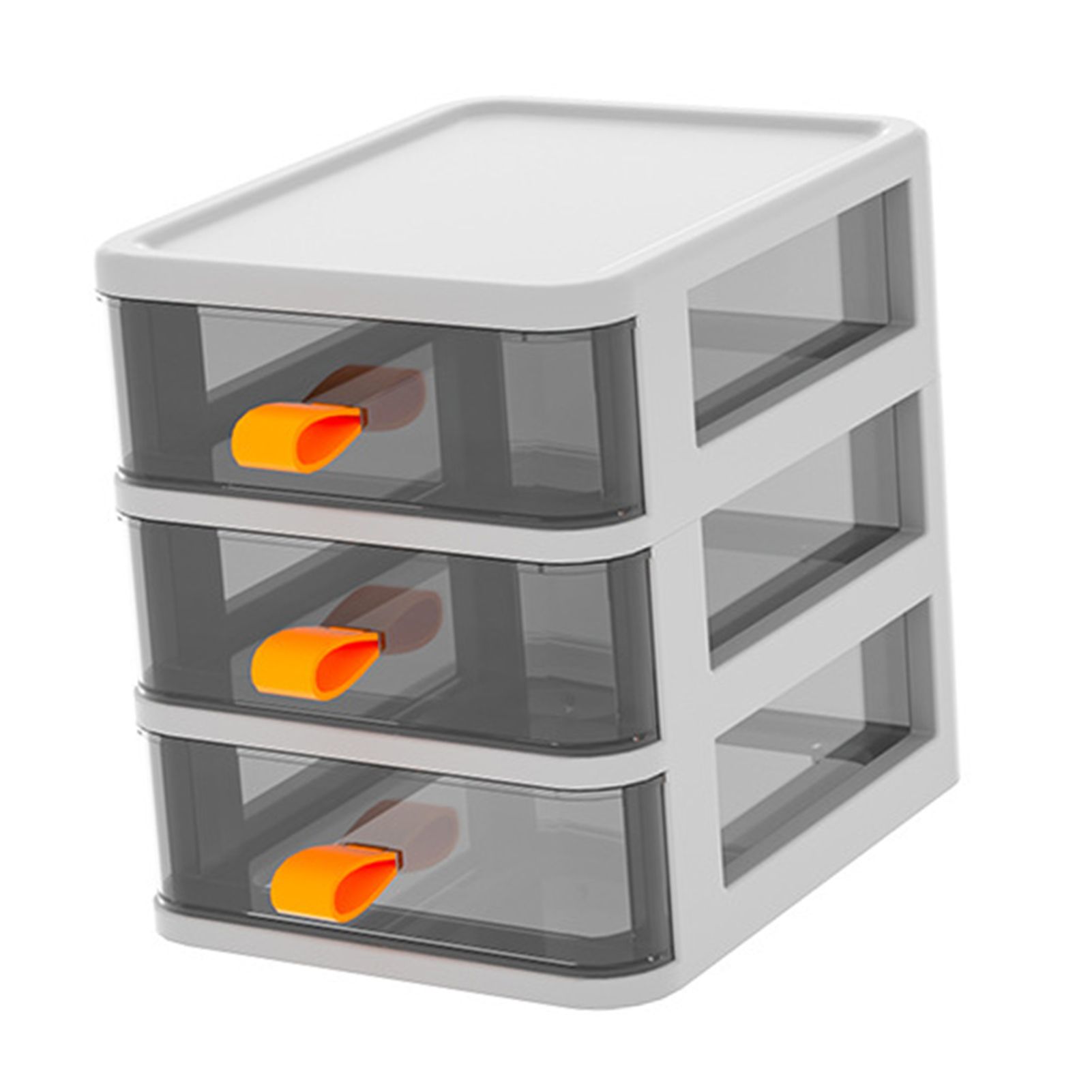 Drawer Type Desktop Storage Box Transparent Desktop Stationery Organizer with Orange Handle 3 Layer White 13.4x17x17cm — image 2