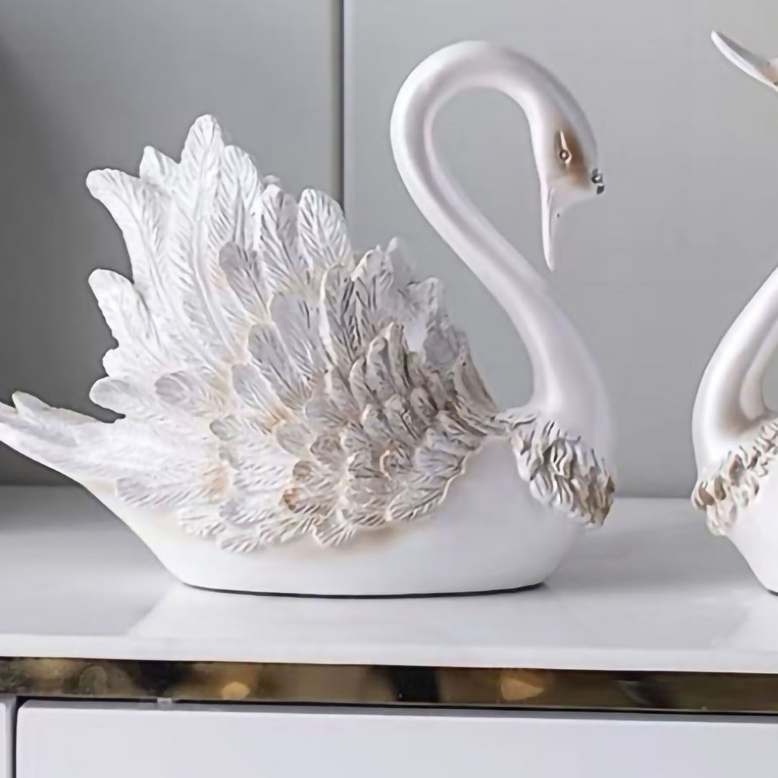 Couple Swan Ornament Living Room TV Cabinet Swan Ornament Modern Home Decoration Wedding Gifts Pearl White — image 5