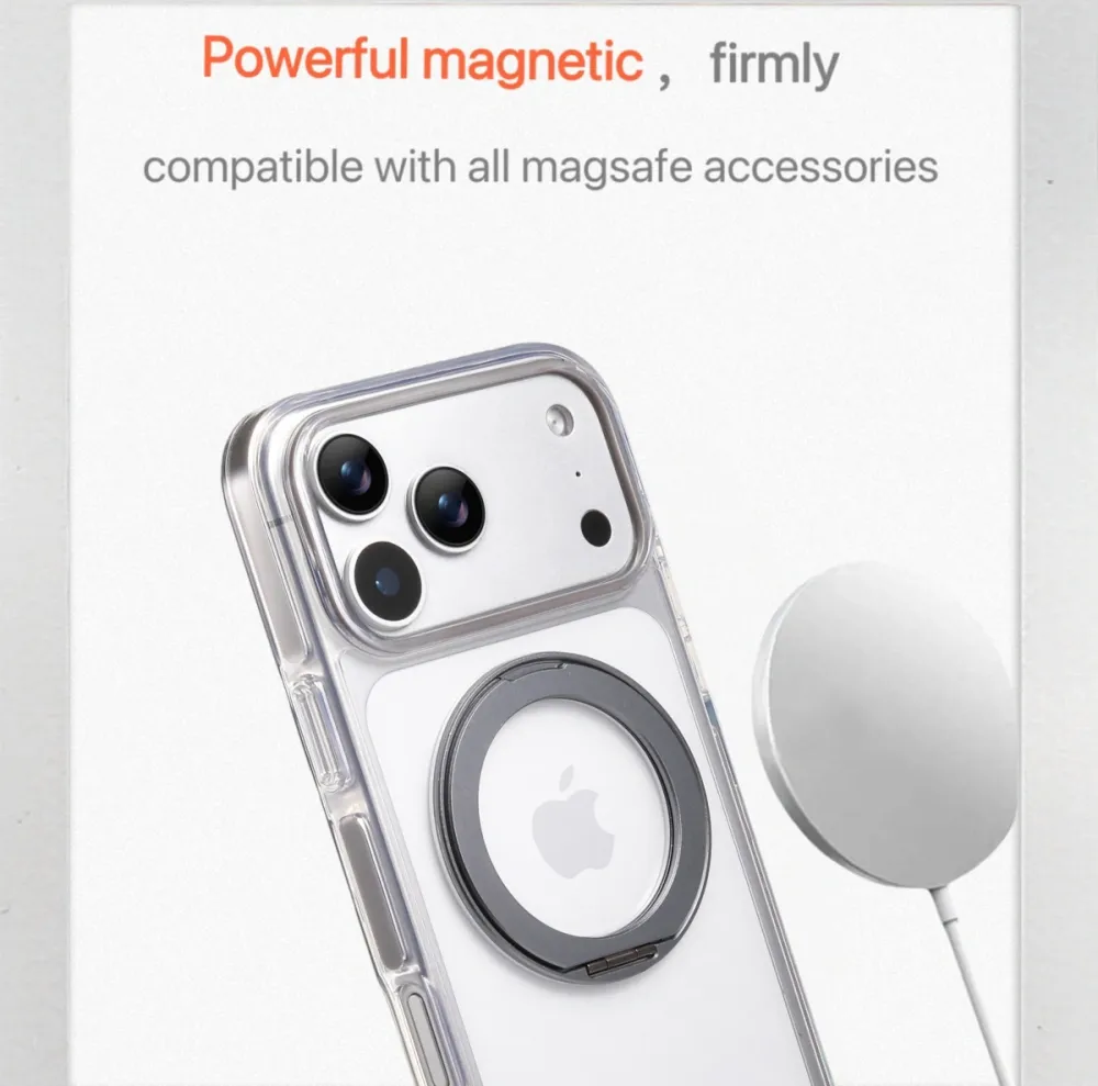Clear MagSafe iPhone 17 Pro Case with 360° Rotating Ring Stand - Grey Edition — image 2
