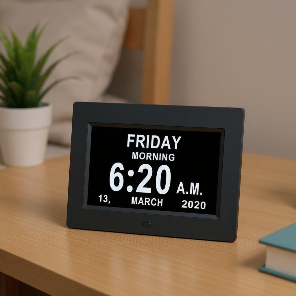 7" Large Display Digital Clock with Detailed Time & Date, Multiple Alarm Reminders,Language Options,Plug-in operation,Designed specifically for the โ image 3
