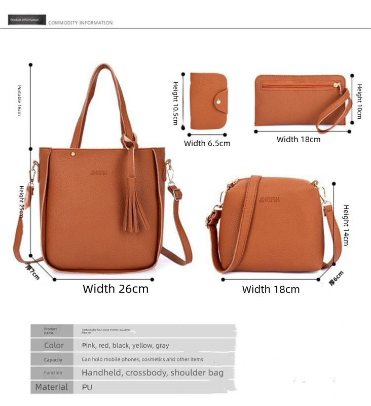 Brown 4-Piece Women Bag Set Lychee Grain PU Leather Large Capacity Tote Shoulder Bag Crossbody Clutch and Card Holder for Daily Travel and Work Use โ image 4