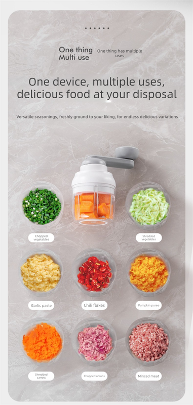 Manual Mini Garlic Chopper & Food Processor 250ml Portable Hand-Crank Mincer for Garlic, Meat, and Baby Food – Ivory White — image 4