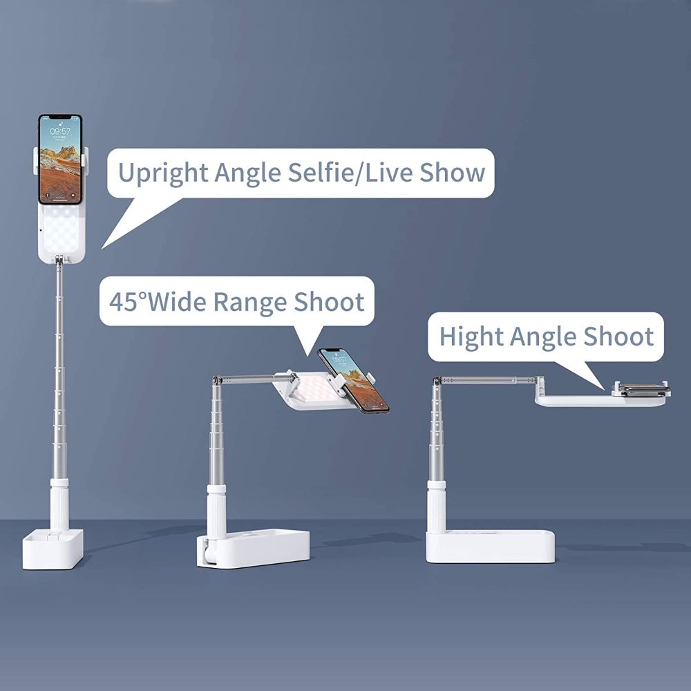 LED Portable Phone Holder Stand Wireless Remote Dimmable Selfie Fill Light Lamp White โ image 2