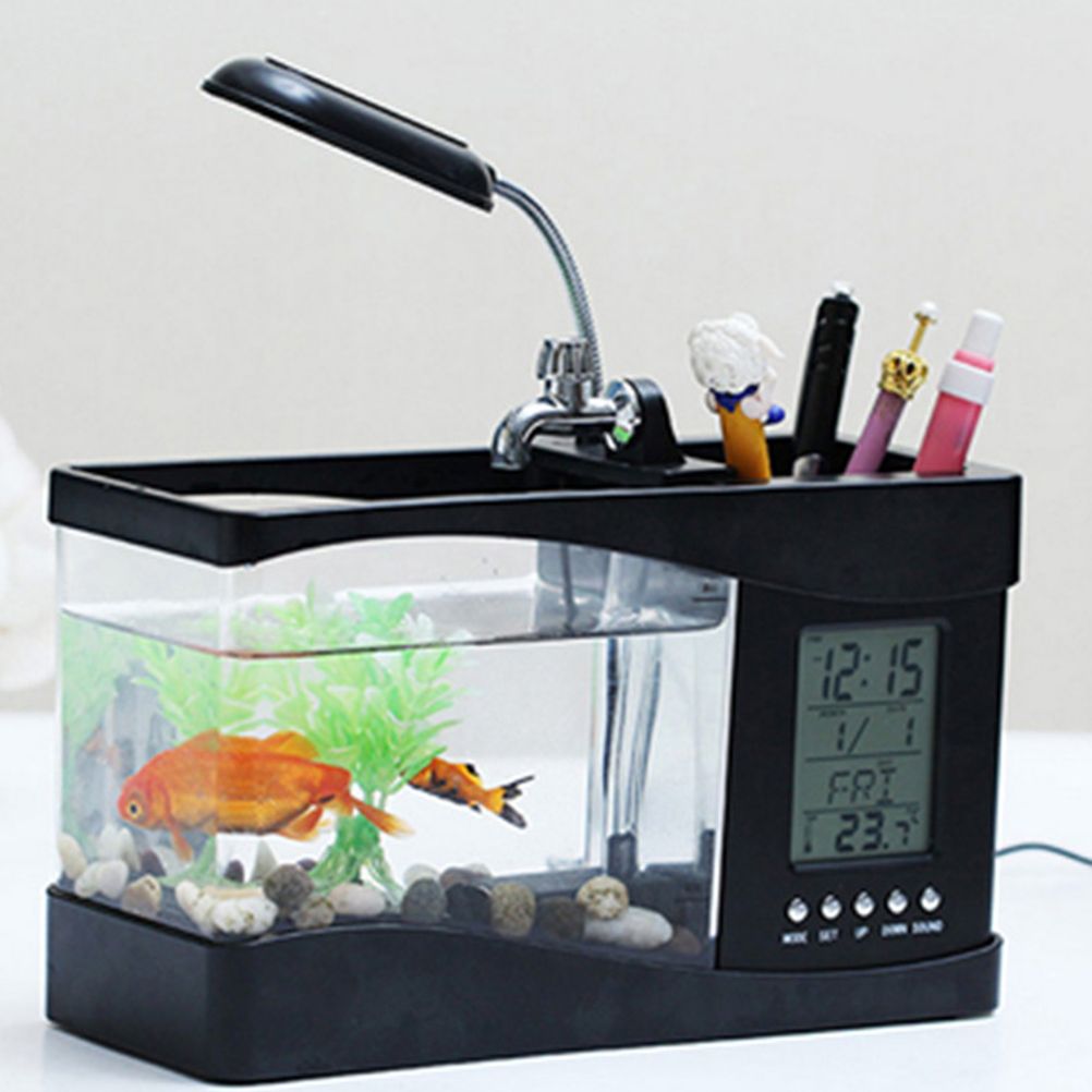 Multifunctional USB Mini Aquarium Fish Tank Aquarium with LED Lamp LCD Display Screen Clock Storage Box Fish Tank Aquarium — image 2