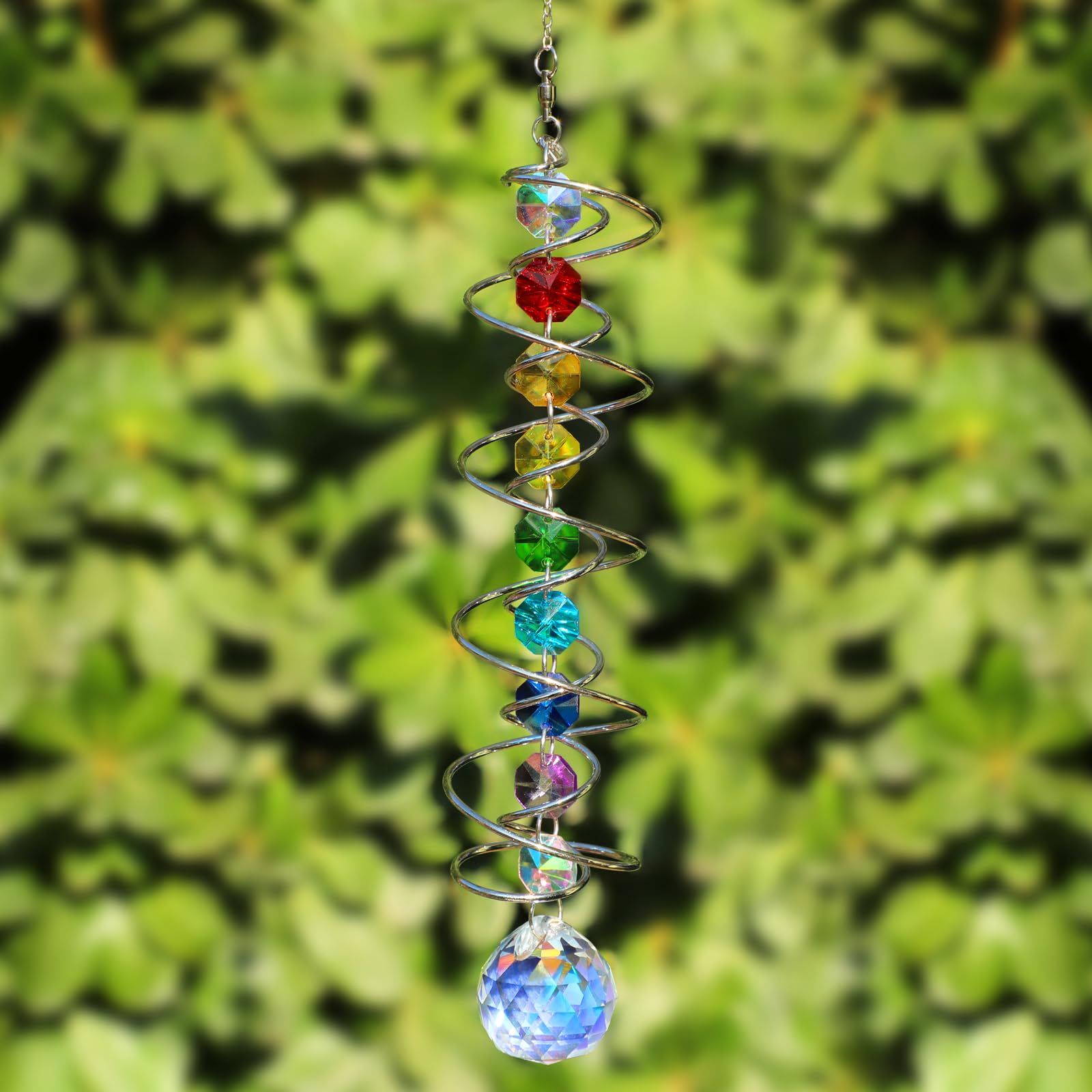 Suncatcher Wind Spinner Gazing Ball Spiral Tail, Crystal Sun Catchers with Seven Chakra Beads Window Hanging for Indoor Home — image 2