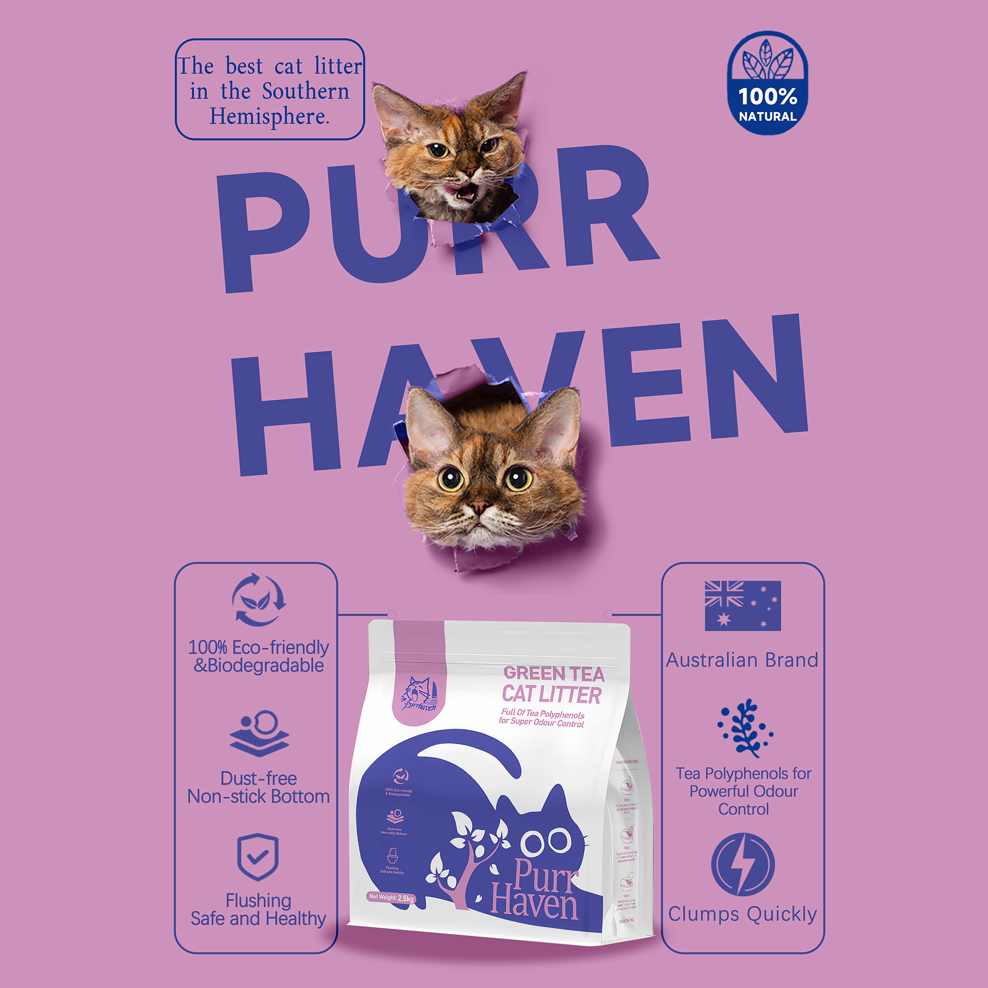 PurrHaven Green Tea Clumping Cat & Kitty Litter, 30kg (12 Pack),Dust Free,Natural Flusable,Easy to Clean,Odour Neutraliser,Rapid Liquid Absorption,Non-Toxic โ image 4