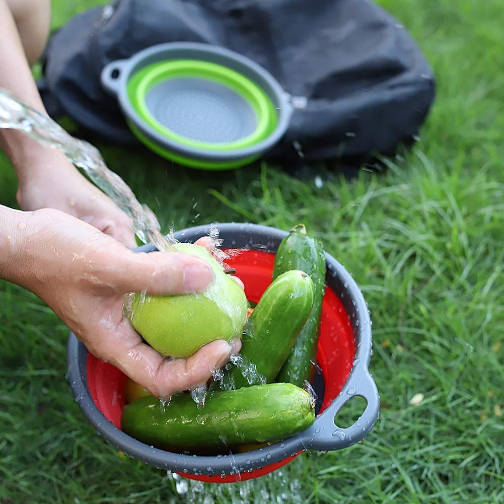 2 Pack Kitchen Foldable Silicone Strainer, Collapsible with Handles, Space-Saver Folding Strainer, (Green and Red) β image 4
