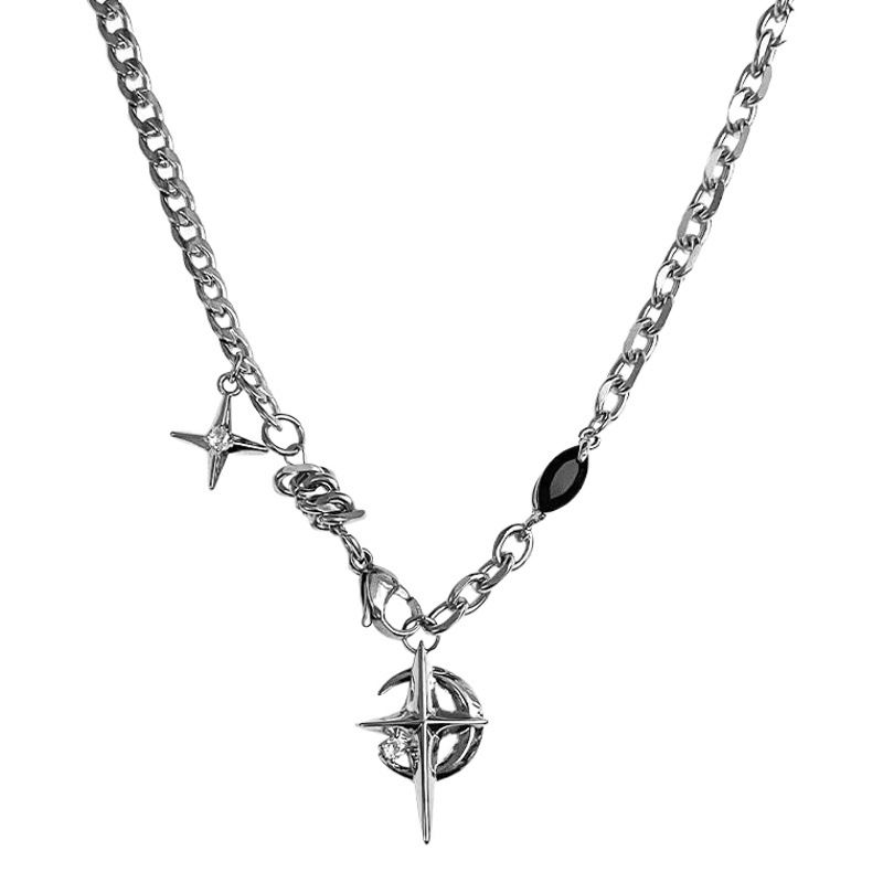 Titanium Steel Necklace Black Gem Star Hip Hop Awn star black gem necklace โ image 2