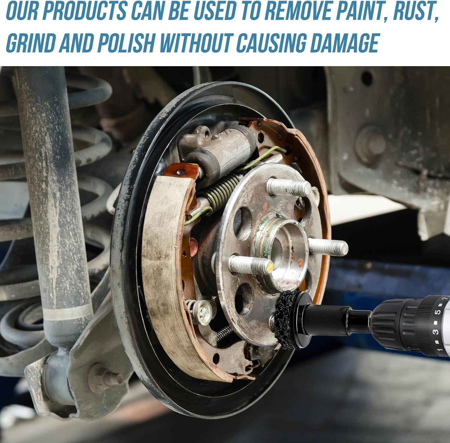 Wheel Hub Cleaning and Repair Kit with 5 Spacers, Drill-Powered Rust Removal Tool for Lug Studs, Rotors and 1/2 inch Impact Wrenches โ image 6