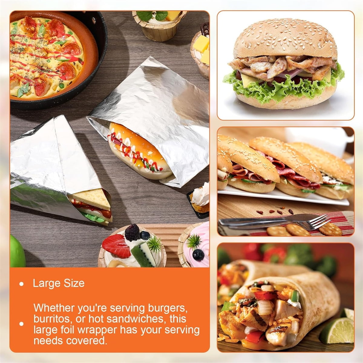 50 Pcs Sandwich Wrap Paper Insulation Paper Aluminum Foil Sheets for Burgers Wrapping Pre-Cut Foil Paper Heavy Duty BBQ Burrito Wrapping Paper Foil Sheets & β image 5