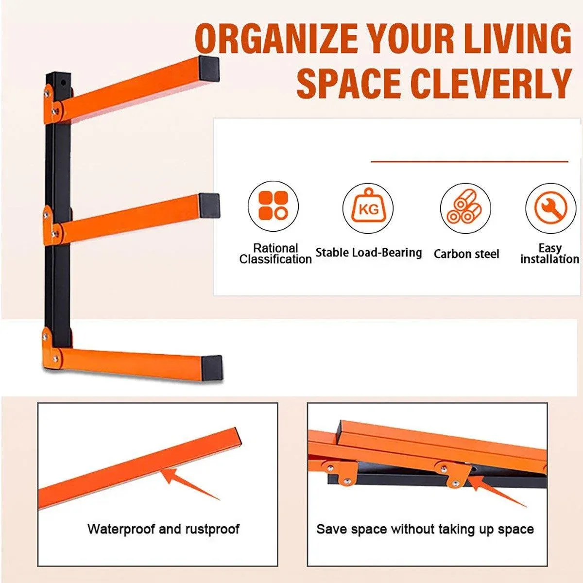 2PCS Wall Mounted Folding Storage Rack Carbon Steel Multi-Layer Organizer — image 4
