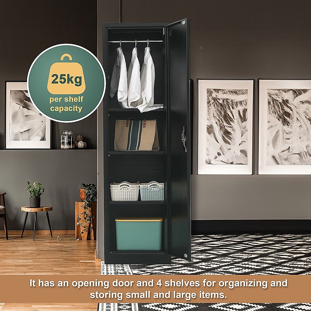 Single-Door Metal Tall Cabinet Shelf Storage for Home Office Gym — image 5