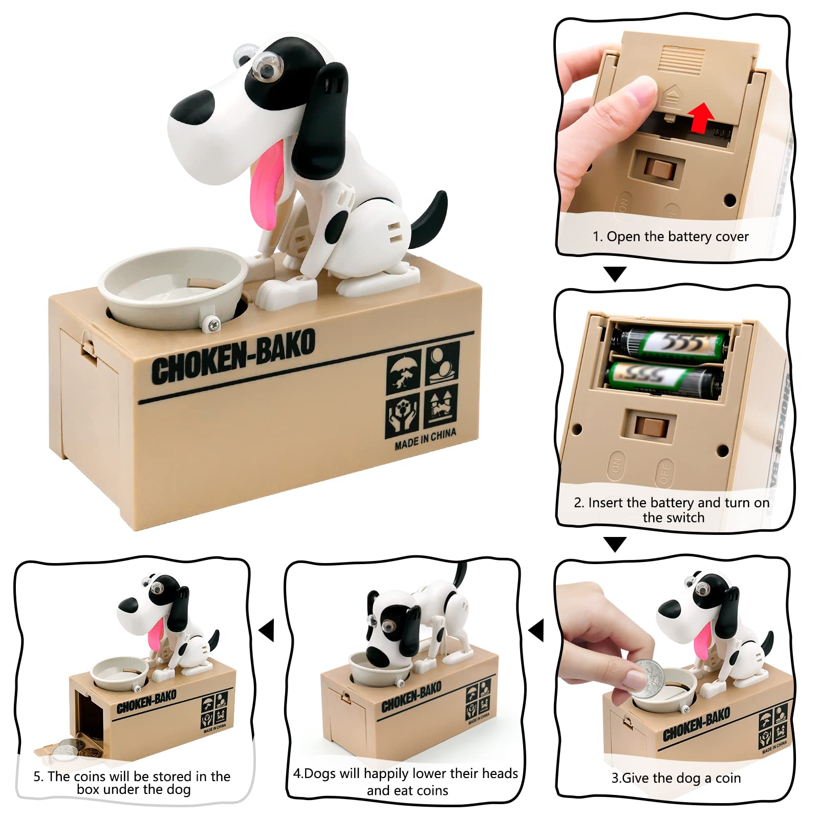 Interactive Dog Coin Bank – Automatic Electric Money Saving Piggy Bank with Moving Dog Design – Fun Kids Gift & Desk Decor (White) — image 3