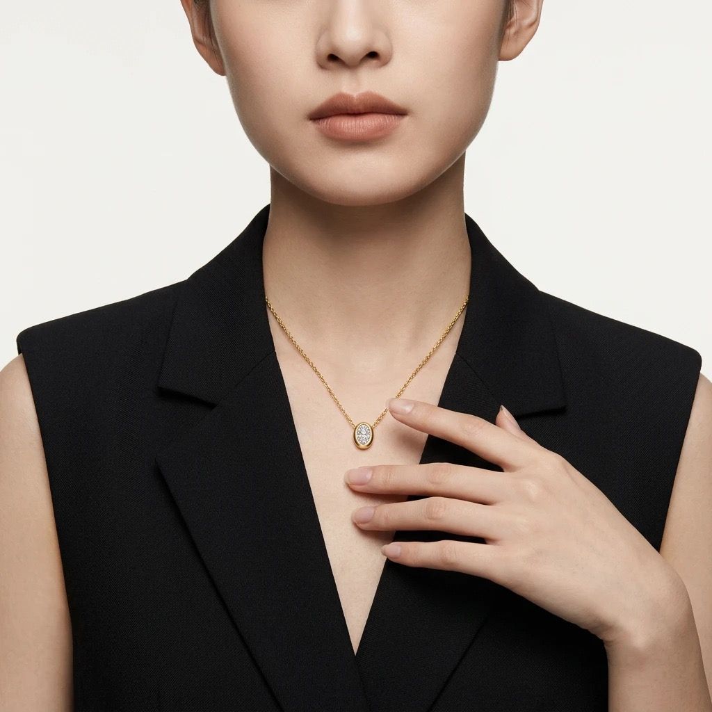 Elegant Moissanite Clavicle Necklace in 925 Silver with Gold Plating, Featuring a 4x6mm Oval Cut Stone with Brilliant Fire, Adjustable Chain for — image 5