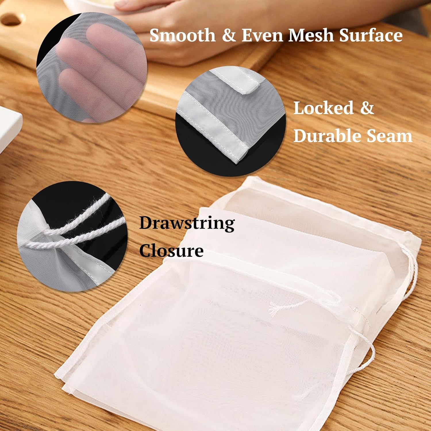 Reusable Fine Mesh Strainer Bag, Multi-Use Nylon Filter for Nut Milk Brewing & Juice Extraction, Food Grade Filtration Bag (6PCS) — image 3