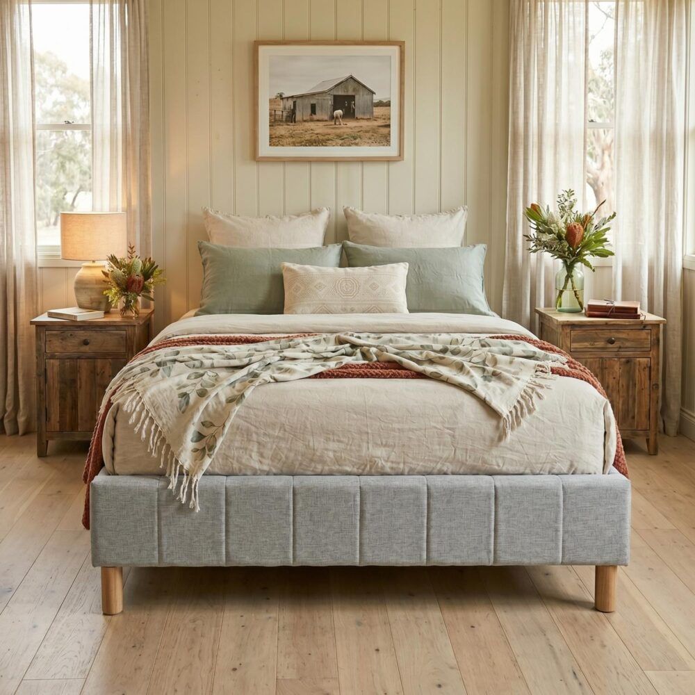 Metal Bedframe Mattress Foundation (Light Grey) โ King