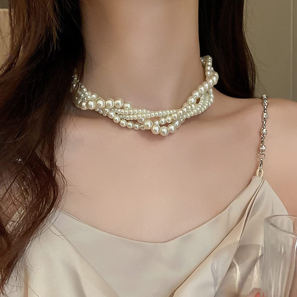 Vintage Layered Faux Pearl Necklaces Imitation Pearl Chains Flapper Costume Jewelry Necklaces for Party — image 2